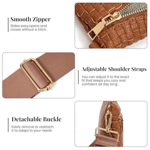 Image of Woven Crossbody Bags For Women, Checkered PU Waist Pack Travel Sling Bag | Adjustable Strap for Travel, Festivals, Beach Vacations, Dating & Daily Shopping (Brown)