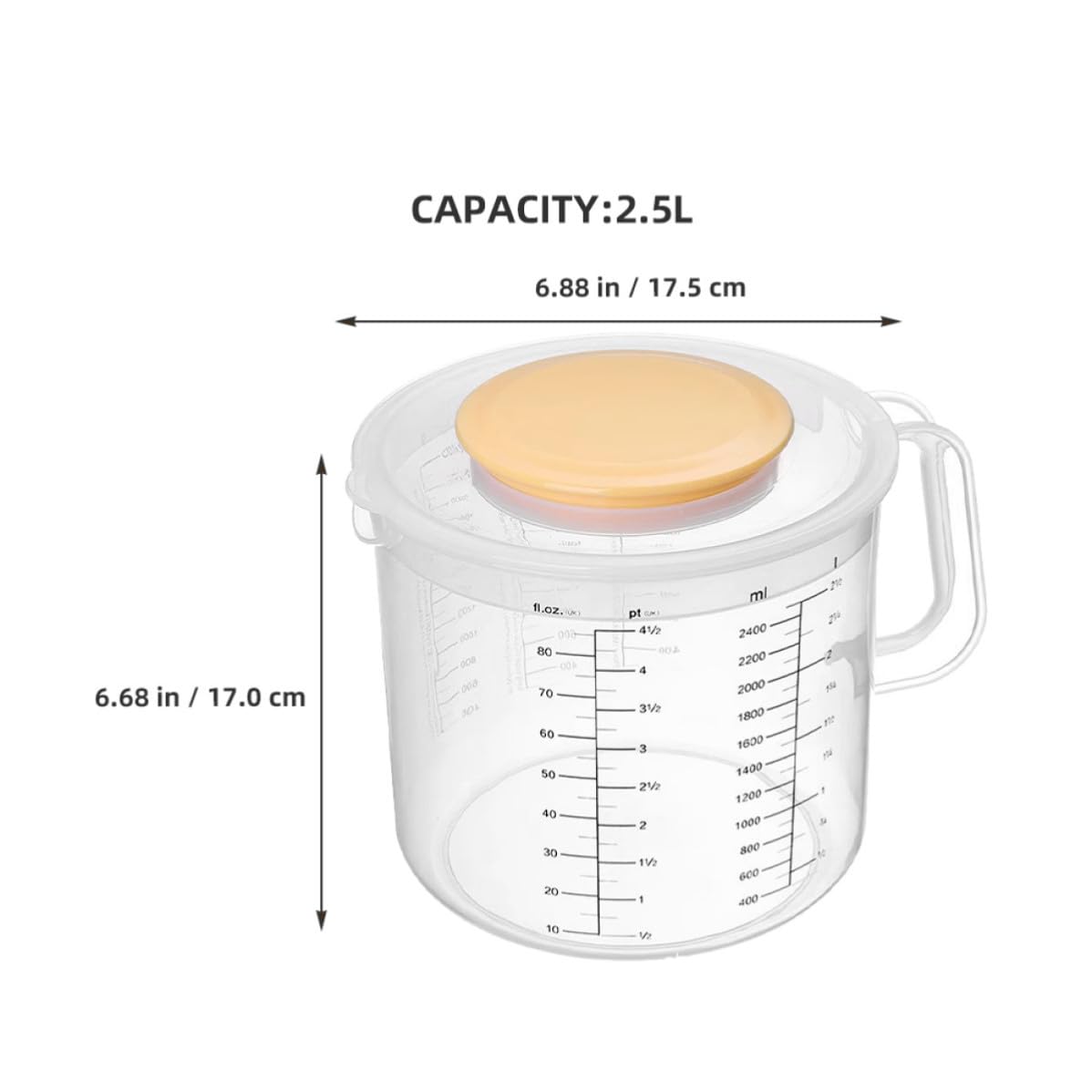 Juego de 2 Tazas Medidoras de Plástico 2.5l con Tapa Antiprolapso para Cocina en Casa, Diseño de Gran Capacidad y Asa Ergonómica Adecuado para Preparar Pasteles y Panes