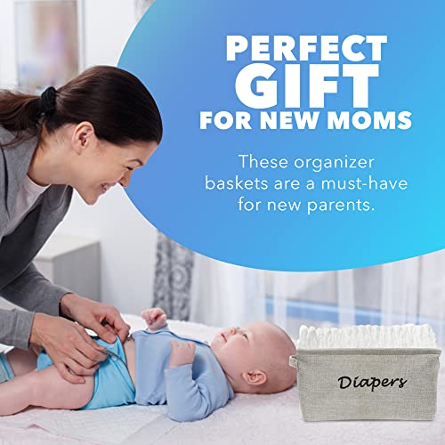 Dejaroo - Baskets For Organizing Diapers And Newborn Essentials, Baby Diaper Caddy Organizer, Embroidered Baby Shower Gifts For Moms, Linen Basket With Handle, 12 X 6 X 6 Inches, Grey #TOP5