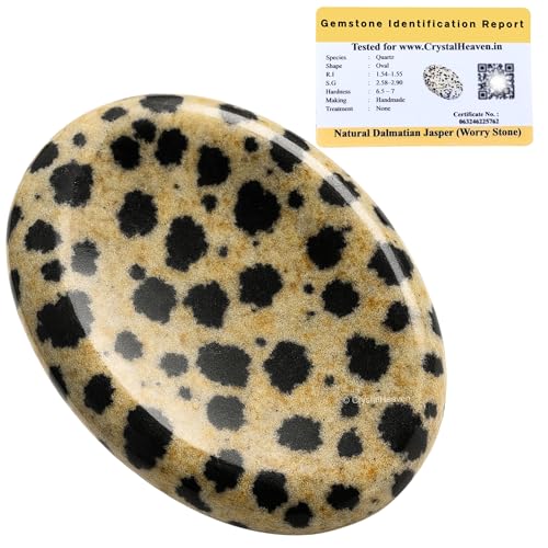 Image of Dalmatian Jasper Crystal Thumb Worry Pebbles Stones for Anxiety Stress Relief Massage - AAA Grade Original Healing Gemstone Agate Rubbing Stone for Yoga Meditation Spiritual Reiki Feng Shui