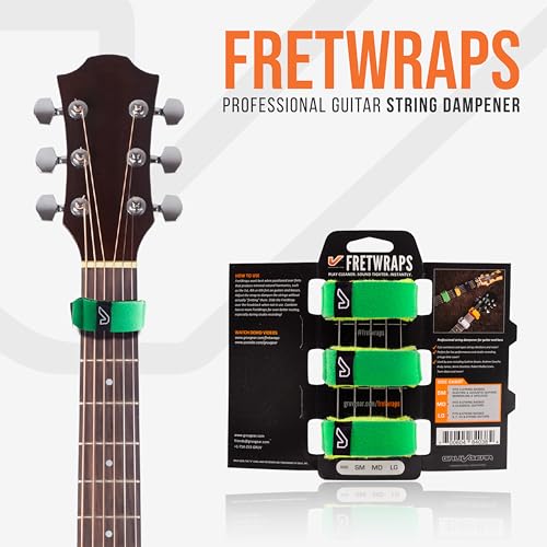 Image of Gruv Gear Fret Wrap & Guitar Mute, Fretwrap for Acoustic, Electric & Bass | String Dampener Recording, Tapping & Practice Accessory (3 Pack, Small Green, Fits 4 String Bass, 6 String Guitar)