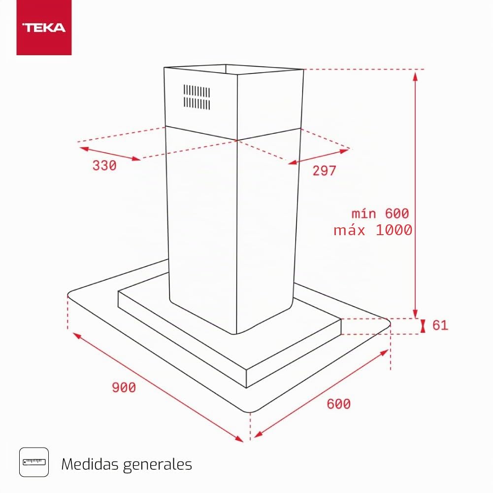 TEKA Campana Extractora de Pared 90 cm, Mandos Electrónicos Retroiluminados, 4 Lámparas LED, Motor EcoPower, Compatible con Recirculación, Blanco, DG3 985 Isla