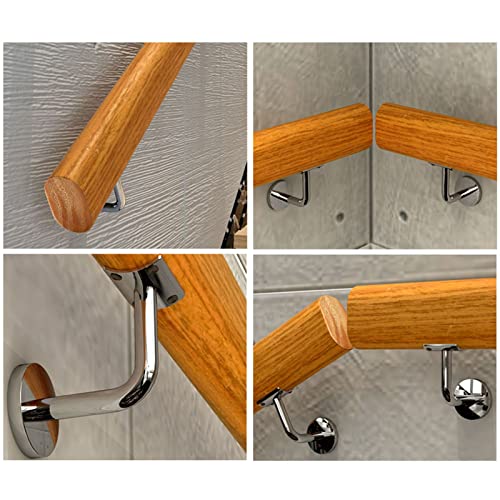 Rampe d'escalier murale en bois 300 cm anti-chute avec support - 4
