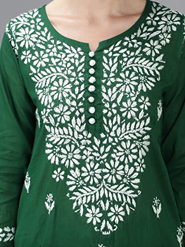 Image of Seva Chikan Hand Embroidered Lucknowi Chikankari Cotton Short Top Tunic for Women SCL9017