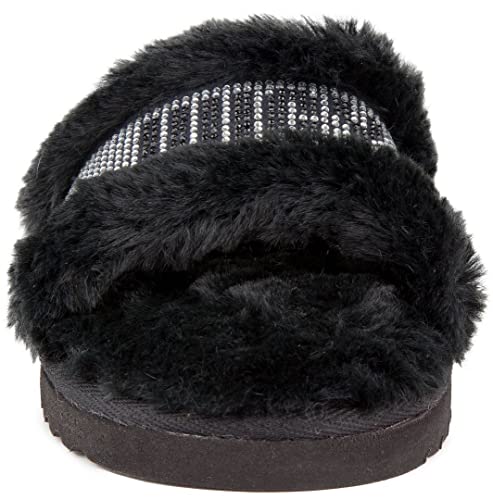 Juicy Couture Women's Slide Sandals With Faux Fur Slipper Sandals, Furry Slides, Womens Slip On Slippers-Halo-Black-6 #TOP3