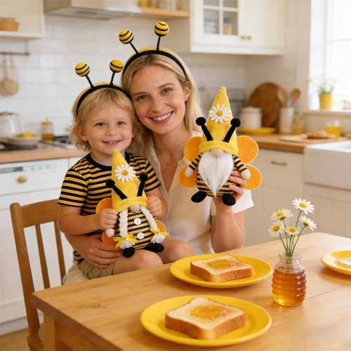 ZMCVOE 2er Set Bienen Wichtel, Frühling Sonnenblume Biene Wichtel, Schöner Bienenfestwichtel, Weiche Wichtel-Figur Bienenelfen für Home Kitchen Farmhouse Decor Festliche Geschenk