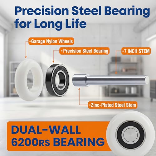Image of 10 Pack 7 inch Stem 2 inch Sealed Nylon Commercial Garage Door Roller, Ultra Quiet Long-Lasting Durable High Load, Use 6200 Double Seals Precision Bearings for Home&Commercial