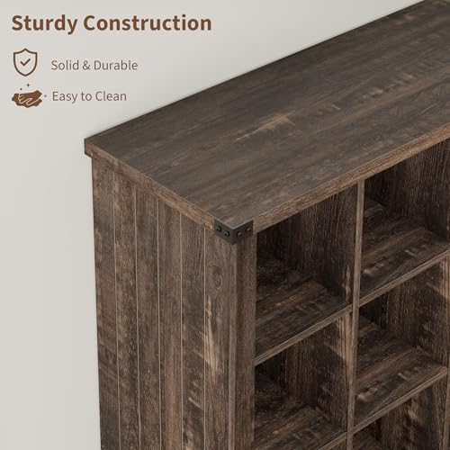 GarveeHome 9 Cube Storage Organizer Bookshelf, 4 Tier Farmhouse Horizontal Bookcase, 37.4 Inch Wood Storage Bookcase for Entryway, Long Low Bookshelves for Living Room-Black Oak