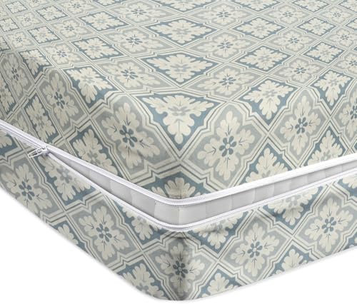 Image of HOMEKART Premium Cotton 220TC 72 x 78 x 8 Single Size Mattress Cover Protector with Zip /Chain|Provides All Around Protection - 1 pc (72 x 78 x 8) (Grey & Blue)