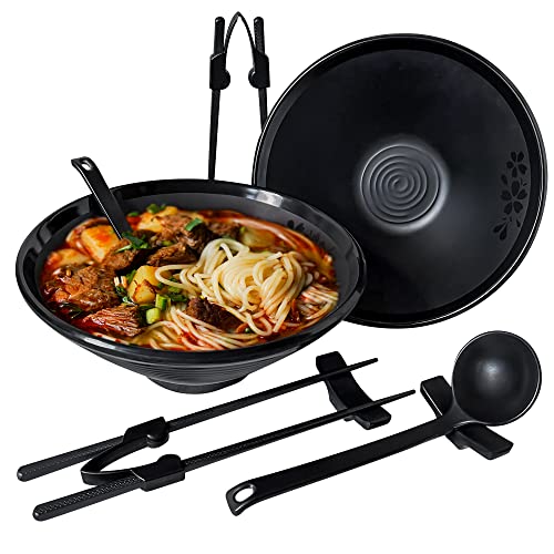 10 PC Large Japanese ramen noodle bowls with chopsticks and trainers.Use as ramen bowl set,pho bowls and spoons set,Asian soup bowls and spoons set.Melamine bowls.Try now, your ramen noodles in a bowl