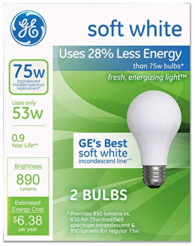 GE Lighting 63004 Soft White 53-Watt (75-watt Replacement) 890-Lumen A19 Light Bulb with Medium Base, 4 Bulbs