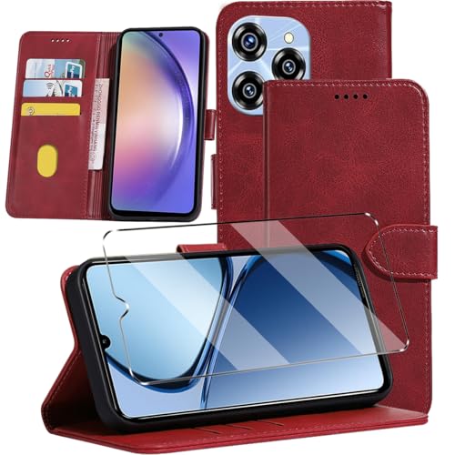 HuiYouMY Compatible with OUKITEL C50 Hülle Klapphülle, [Verdicktes TPU] [Kartenfächer] [Standfunktion] [Magnet], Stoßfeste Schutzhülle, Cover Compatible with OUKITEL C50 Rot