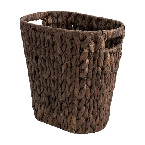 Image of StorageWorks 4.5 Gallon Slim Bathroom Trash Can with Built-in Handles, Decorative Wicker Waste Basket for Bathroom and Bedroom, Office Garbage Cans for Bedroom, Narrow Trash Bin for Decor, Brown