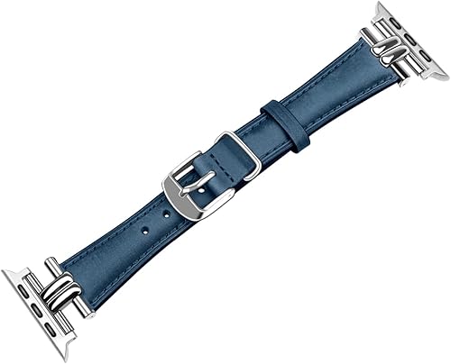 Miniatura 4 de Correa delgada de cuero compatible con Apple Watch de 1.496 in, 1.575 in, 1.614 in, 1.654 in, 1.732 in, 1.772 in, 1.929 in, correa de reloj de cuero