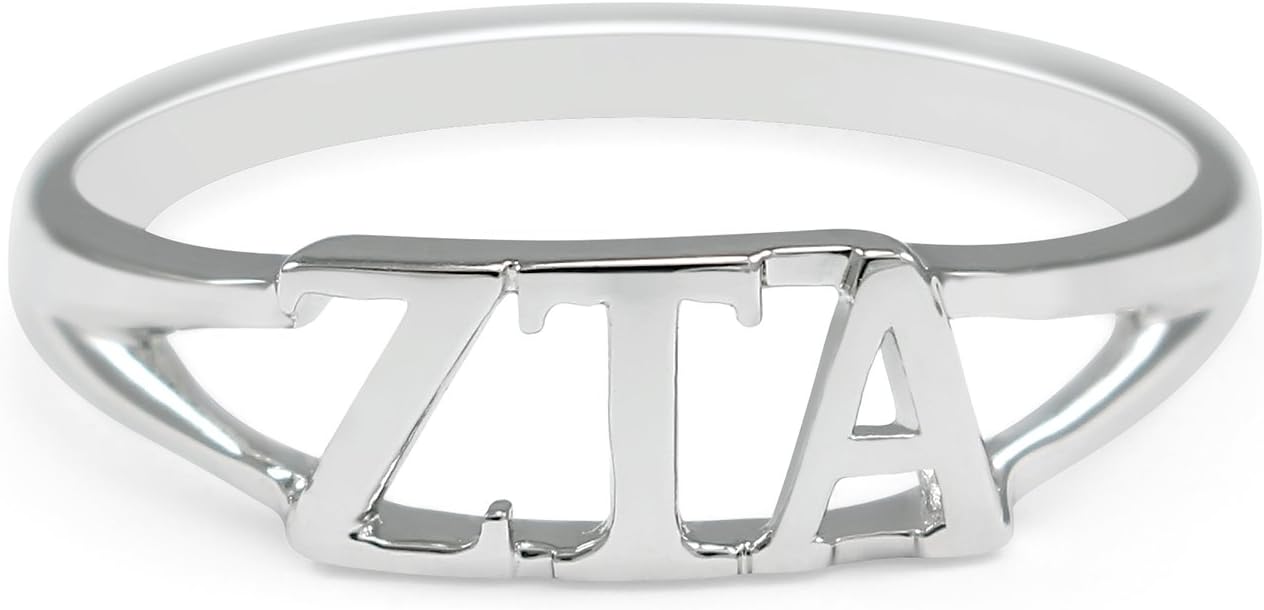 The Collegiate Standard Sterling Silver Zeta Tau Alpha Sorority Ring with Greek cut-out letters