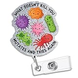 ZIXUWAN Funny Badge Reel Cute Nursing Badge Reel Retractable, What Doesn't Kill You Mutates and Tries Again Id Card Holder with Clip for Doctor Medical Worker Healthcare Nurse Gifts