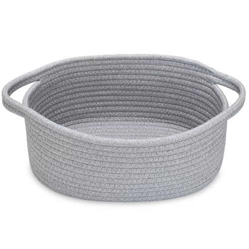 Image of ABenkle Small Basket with Handles, Boho Decorative Rope Woven Dog Cat Toy Storage Bin Shelf Storage Organizer, Easter Christmas Gift Basket, 12 inchx8 inchx5 inch