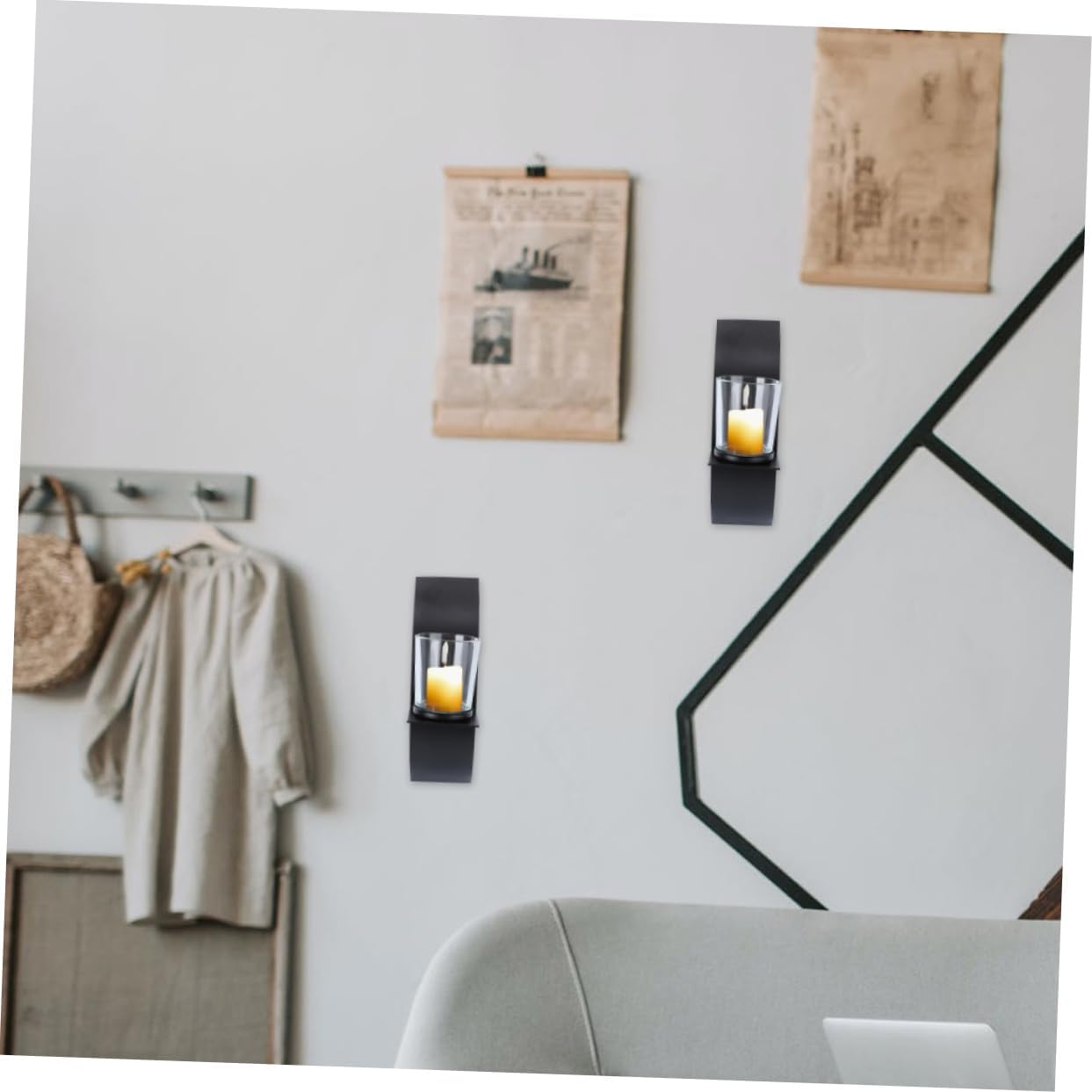 Black Iron Wall Hanging Arc Candlestick Holder for Home Decor