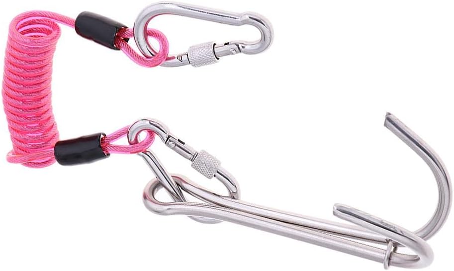 Heavy Duty Stainless Steel Scuba Diving Dual Hook & Coil Lanyard | Multi Purpose Carabiner Clip for Cave Dive and Underwater Photography - Pink