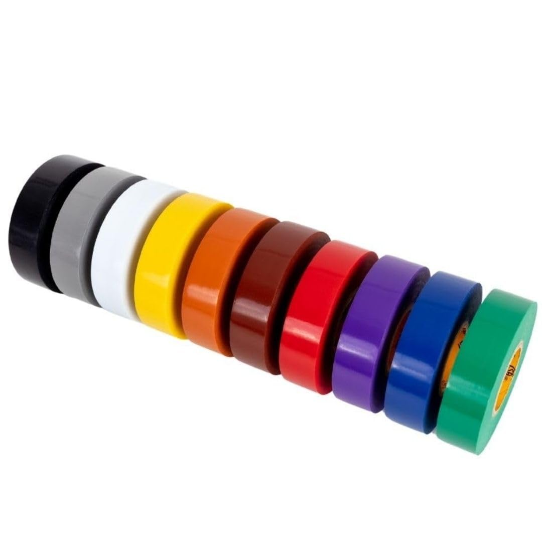 GTSE Mixed Colors Electrical Tape, 120-Pack – Waterproof, Industrial Grade Vinyl, 3/4 in x 66ft– Strong Self-Adhesive PVC Electric Tape for Wire Insulation, 7 Mil, 600V – UL/CSA Listed
