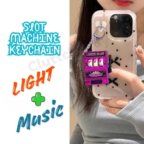 Image of Mini Slot Machine Keychain Toy with Lever, LED Lights, Music & Fruit Reel Game (Slot Machine)