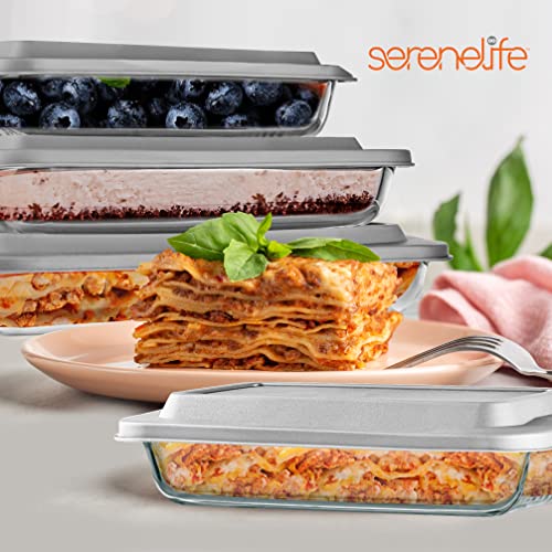 Serenelife Rectangular Glass Bakeware Set - 4 Sets Of High Borosilicate With Pe Lid, Heat-Resistant, Non-Slip Design, Convenient To Use & Easy To Clean, Elegant Design, Color White - Sl4Pbk22 #TOP6