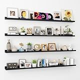 Axeman Estantes flotantes negros | Juego de 4 estantes para fotos | Estante de fotos de 56 pulgadas para pared con repisa | Estantes flotantes con repisa de fotos,
