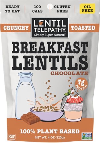 Lentil Telepathy Chocolate Breakfast Lentils, Crunchy High Protein Cereal & Granola Alternative, Plant Based, Gluten Free, Non-GMO, 4 oz