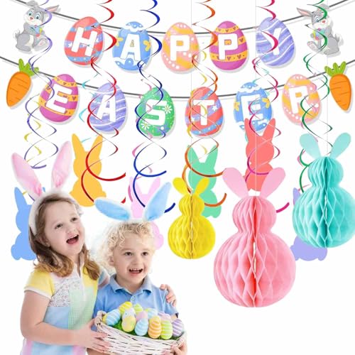 Pancarta de Pascua Guirnalda de Pascua Banderines de Pascua Banderines Pascua Decoración Pascua Mona de Huevos de Pascoa - Bandeja de Cinta Adhesiva y Accesorios Multifuncionales