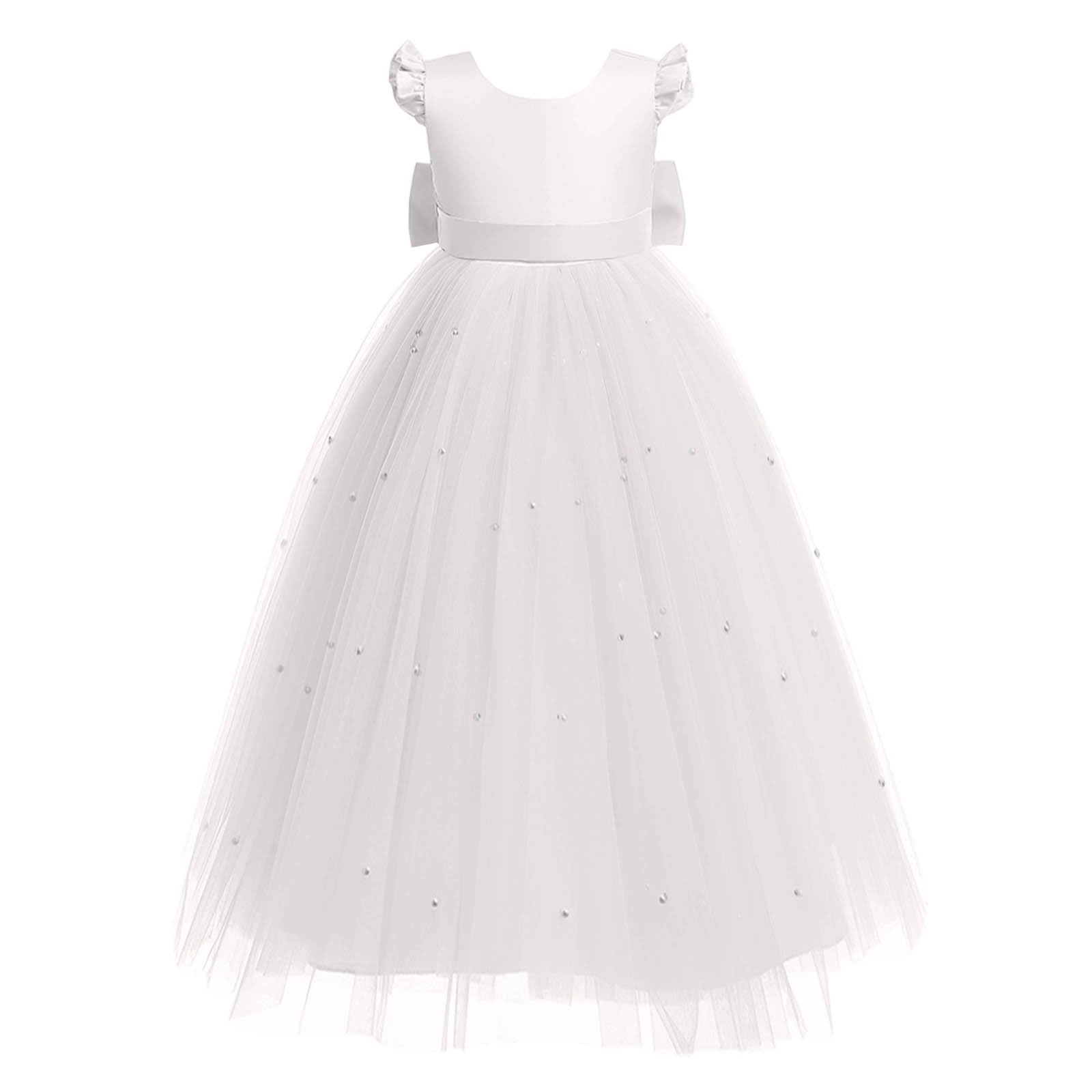 Elegante Vestido Formal Largo para niñas con Lazo y Cuentas para Fiesta de cumpleaños o Desfile, de Lino, Suave y Bordado, Ideal para Verano, Moda 2025 Acampanado