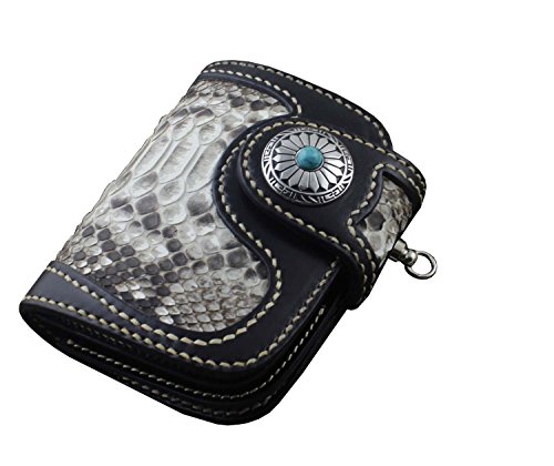 Handmade! Snake Skin Real Leather Wallet Short Vintage Biker Purse with chain2