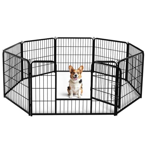 Image of DUMOS Dog Playpen 32 Inch 8 Panels Indoor Outdoor Metal Pet Fence