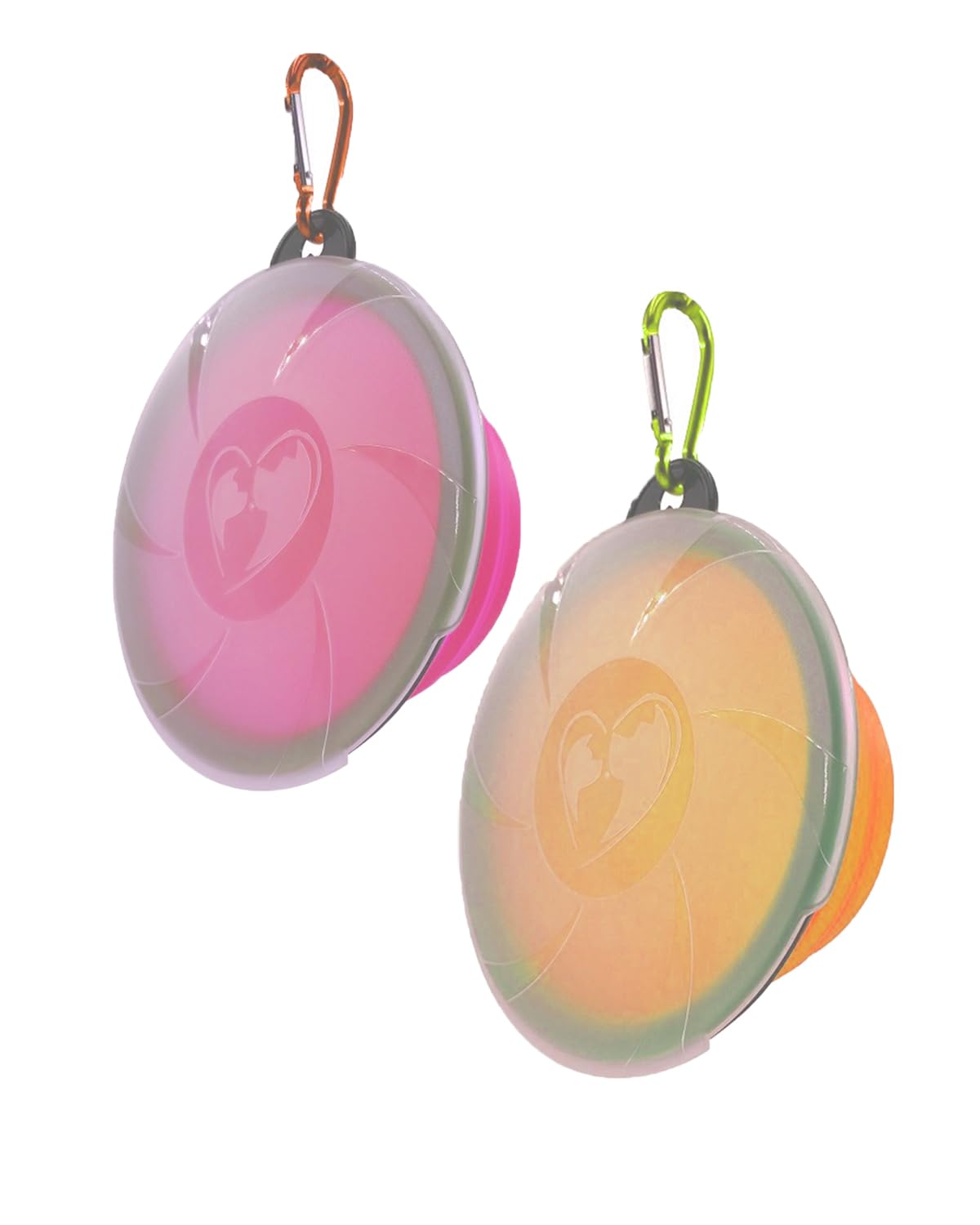 KGDUYC 2 Piezas Comedero y Bebedero Plegable para Perros y Gatos - Cuenco Doble de Silicona Resistente Libre de BPA - Plato Portatil para Agua y Comida Ideal para Viaje, 450ml + Naranja/Rosa