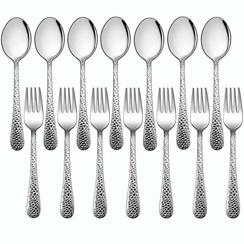 LIANYU 14-teiliges Besteckset für Kleinkinder, Edelstahl, Besteck-Set für Kinder, enthält 7 Kinderlöffel und 7 Kindergabeln, Kinderbesteck für Vorschüler, spülmaschinenfest