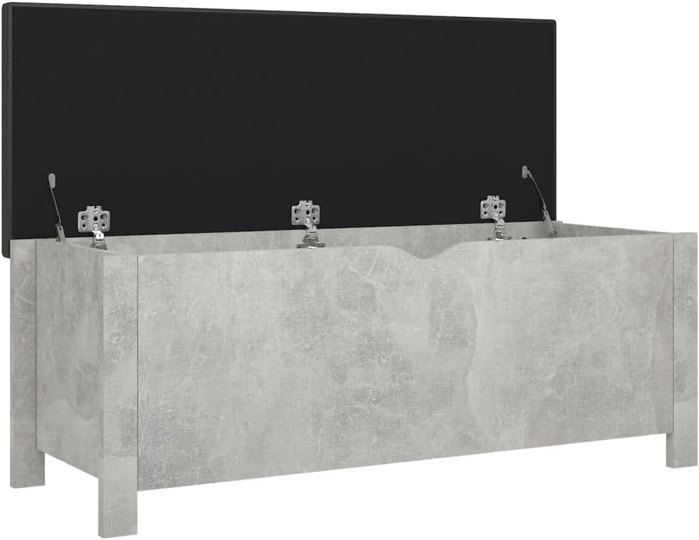 Storage Box Concrete Gray Engineered Wood with Cushion 15.7 x 41.3 x 17.7 in Multifunctional Storage Chest for Living Room Bedroom Storage Furniture