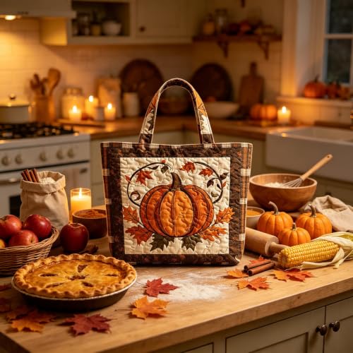Vintage Quilted Tote Bag With Pumpkin Print, Handbags For Women, Fall Bag - image 6
