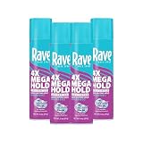 Rave 4X Mega Unscented Aerosol Hairspray - Hair Spray for High Humidity Weather - 24-Hour Lasting Hold - Vitamin-Enhanced Hair Volume Spray - 4 pc