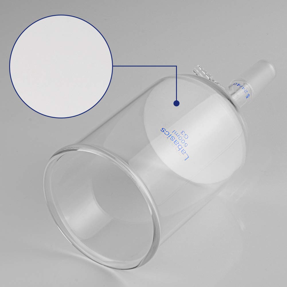 Labasics Borosilikatglas Buchner Filtertrichter mit Feiner Fritte (G3), 95 mm Innendurchmesser, 120mm Tiefe, Buchner Filtering Funnel mit 24/40 Innengelenk und Vakuum Verzahntem Tubulat (500 ml)