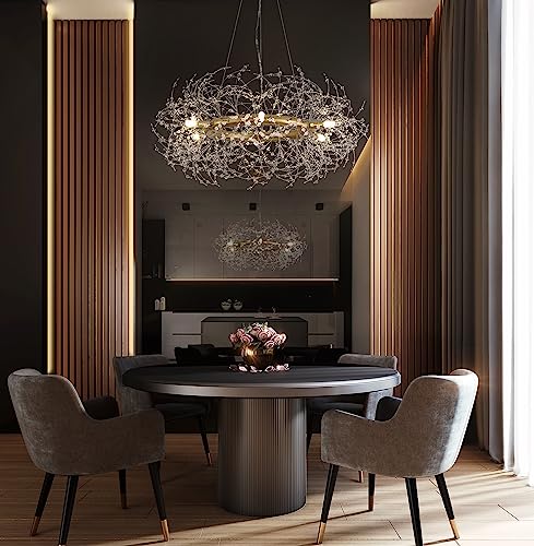 Macarena Modern Crystal Gold Chandeliers Light Fixture Firework,Dining Room Light Fixture,Bedroom Chandelier Round, Brush Gold Chandeliers For Living Room,Ring Pendant Hanging Lights #TOP3