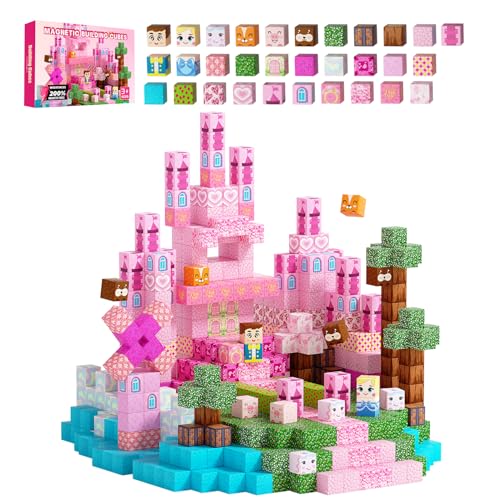 Cosminy 100PCS Magnetic Building Blocks Pink Magnetic Cubes STEM Sensory Toys Magnetic Blocks Stacking Construction Toys for Kids Ages 3+ Birthday for Boys Girls