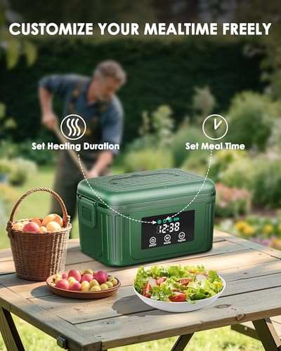 Miniatura 5 de Aurevit Fiambrera Eléctrica Inalámbrica 1,4l Para Adultos, Lunch Box Calefactable Que Prepara Tu Comida A La Hora Deseada Con Mantenimiento Automático, Calentador Portátil Con Bolsa Isotérmica Verde