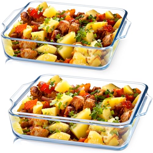 NUTRIUPS Set von 2 Auflaufformen aus Borosilikatglas (1.3L), 19x23.8x5cm für 2 Personen (Family Size), Ofenfest & Mikrowellenfest, Gefriersichere & Geschirrspülerresistente Formen