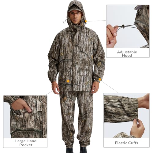 Image of LOOGU Men's Rain Suit - Rain Gear for Men Waterproof, Lightweight Rain Coat, Breathable Mens Rain Jackets Hood and Pants