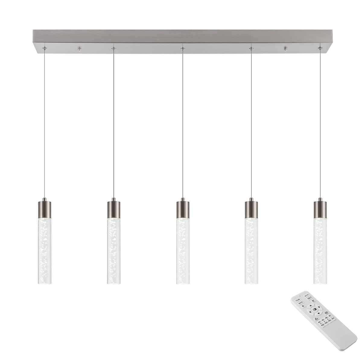 BESTWEST 5-Light Brushed Nickel Pendant Chandelier with Remote Control, 3D