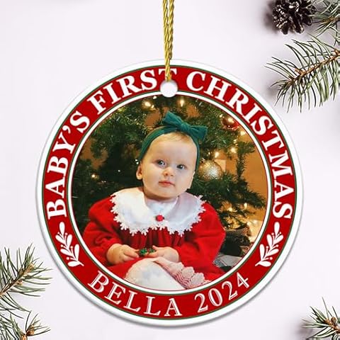 Personalized Name Ornament, Custom Baby Picture Ornament, 2024 Baby's First Christrmas Ornament, Christmas Tree Decoration Ornament Cover