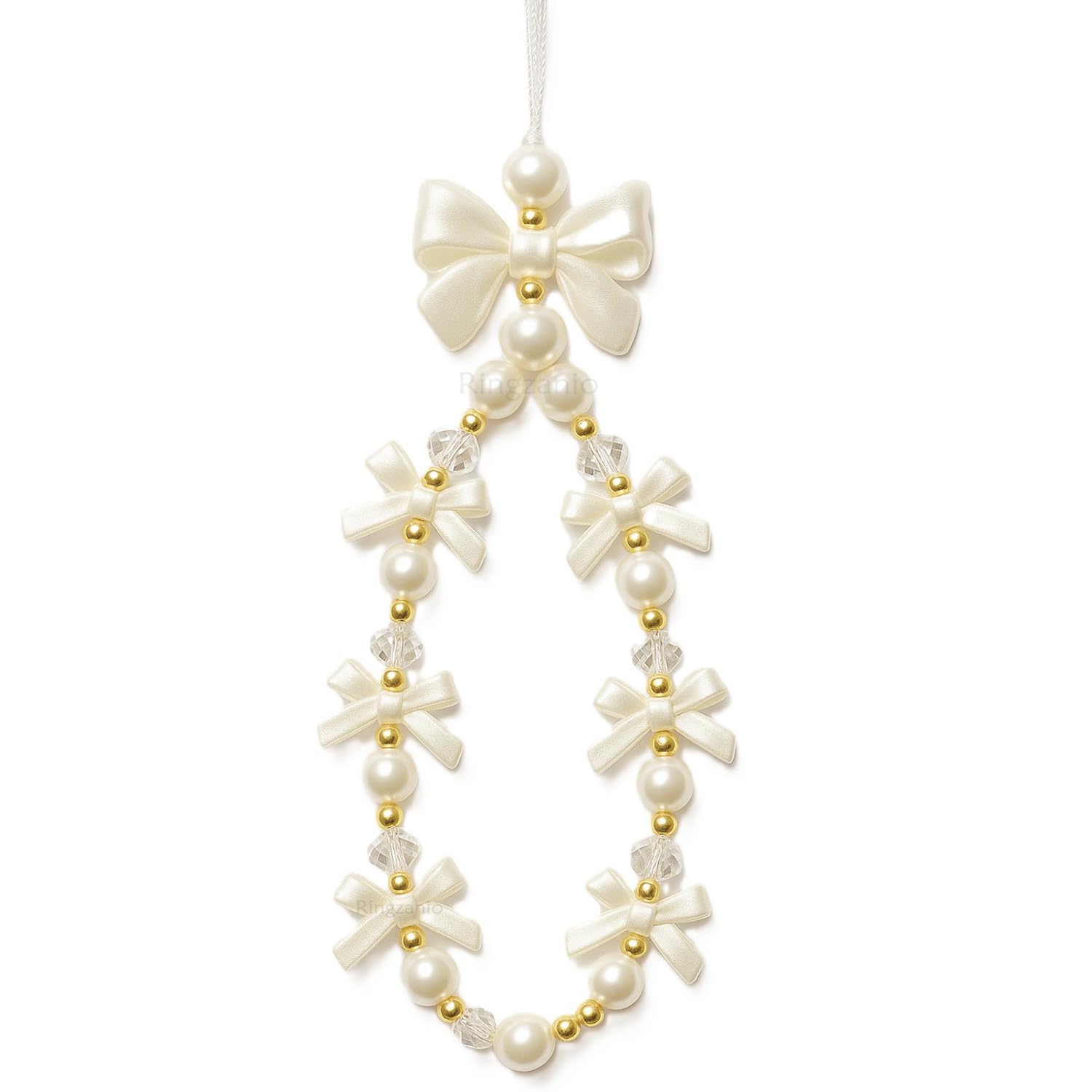 Phone Charm | Phone Strap | Cell Phone Strap With Crystal Beads and Pearls Bow Charm | Detachable Phone Wrist Strap, Hands-Free Keychain Phone Accessories for Women Girls