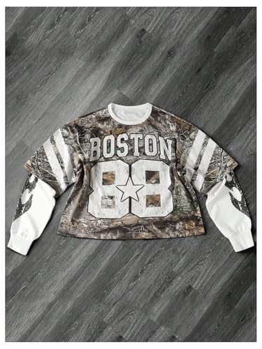 Men's Camo Jerseys Shirt Letter Print 2 in 1 Sweatshirts Graphic Long Sleeve Crewneck Camouflage Hunting Tops3