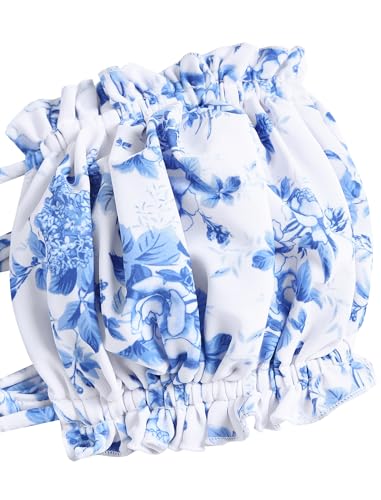 ZAFUL Women 2 Piece Strapless Bikini Swimsuits Ruffle Ribbed Self Tie Bandeau Bikini Set High Cut String Bathing Suits3