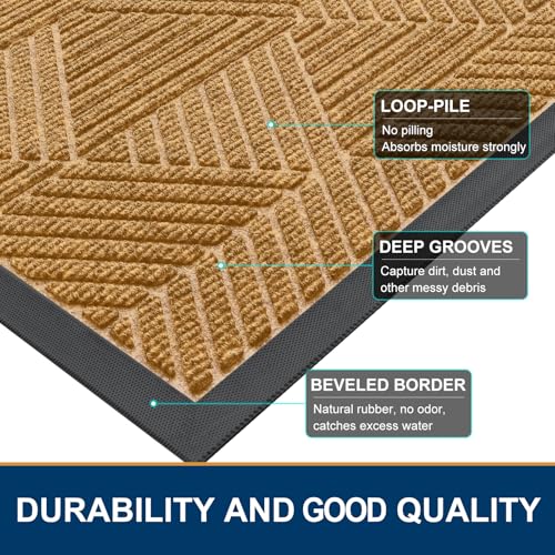 Image of Smiry Front Door Mat Outside Entrance, Heavy Duty Sturdy Natural Rubber Doormat, Trap Dirt and Moisture, Easy Clean Low Profile Mats for Indoor Outdoor Entry, Irregular Triangle (29.5x17, CRM-Yellow)