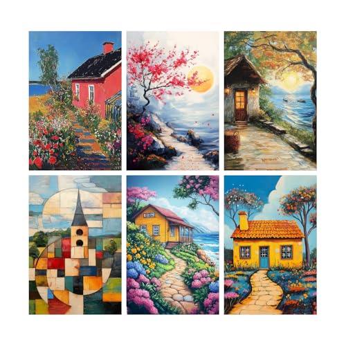 Image of SiddArtify Coastal Cottage Wall Art Poster Print Set - Scenic Landscape Art for Living Room Bedroom Office Decor - 8x12 Sticker Pack of 6